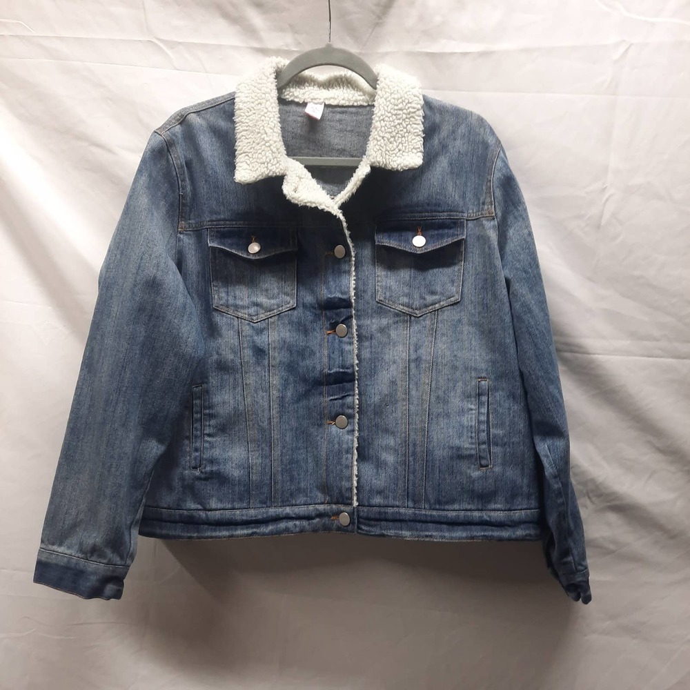 VTG JW Style Trucker style fleece collar down front Denim Coat Western Work XL